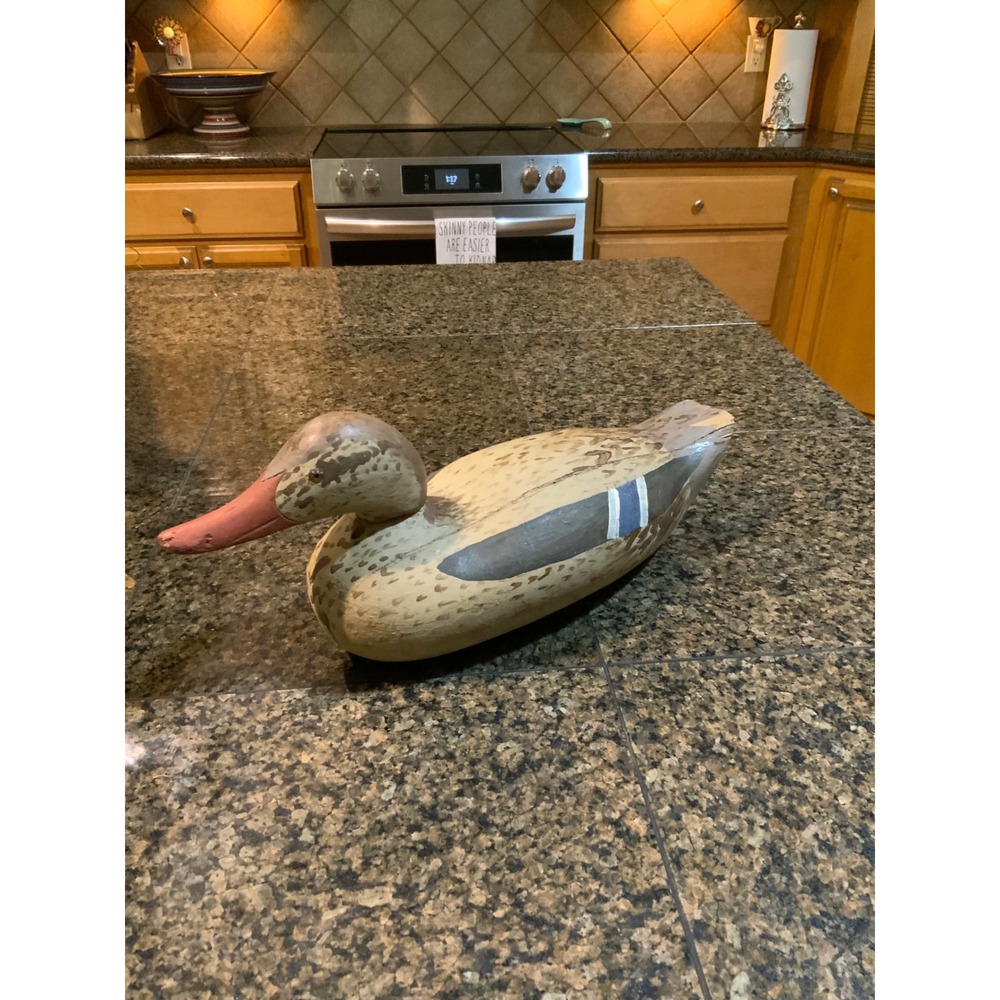 Vintage Hand Painted Wooden Duck Decoy Folk Art Figurine Signed JSC